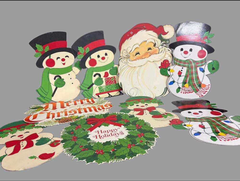 Vintage Christmas Cut Cardboard Wall Hangings Decorations Lot of Various Holiday